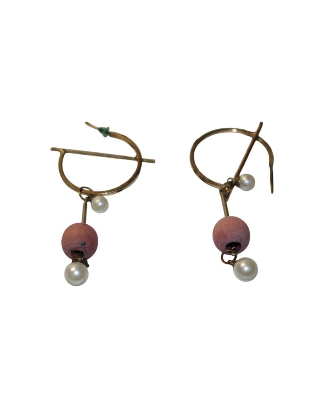 Ancient Roman Style Crotalia Dangle Earrings w/Pearl Drop Jewelry Post Backing